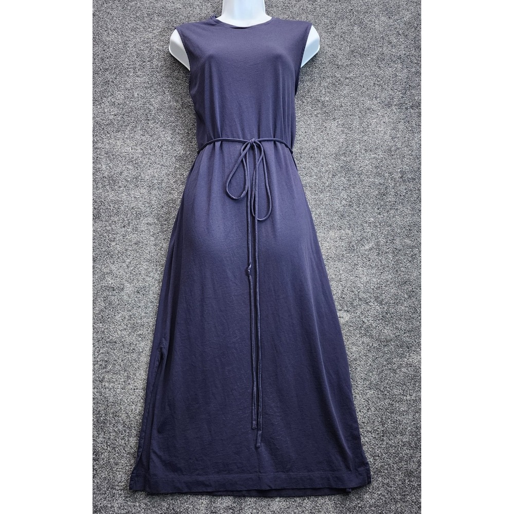 Vince Women's Pima Cotton Belted Sleeveless Maxi Dress Quiet Luxury Navy XL